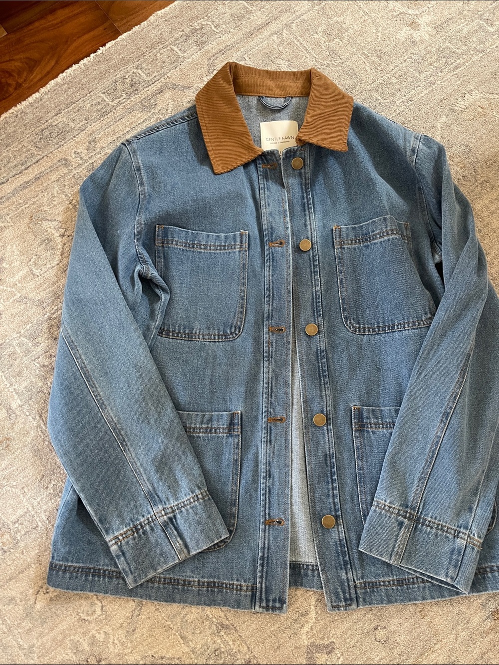 Gentle Fawn Blue Denim Chore Jacket with Brown Corduroy Collar